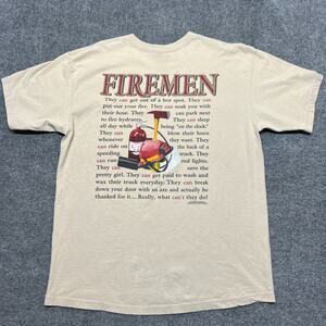 Vintage 90s Anvil Adult XL Tan Firemen Graphic T-Shirt 100% Cotton